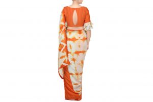 orange and grey muslin silk saree