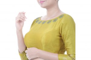 yellow block printed blouse