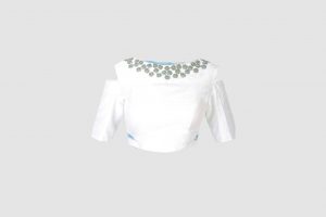 white blouse with golden cutdana