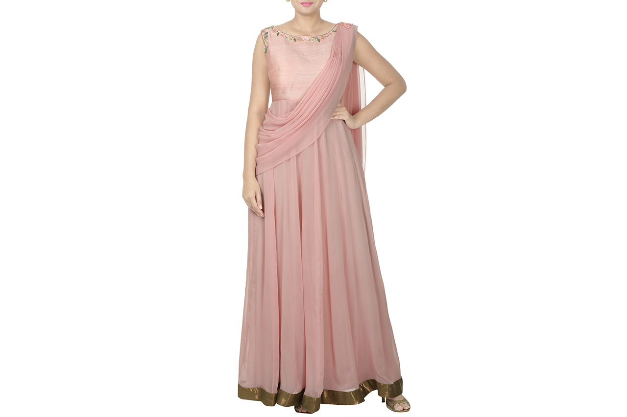 onion pink draped gown